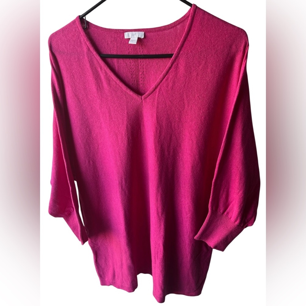 J. Jill Fuchsia Knit Long Sleeve V Neck Sweater Top Large